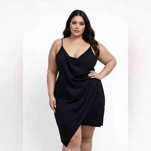 Emerald Sundae Black Draped Slip Dress